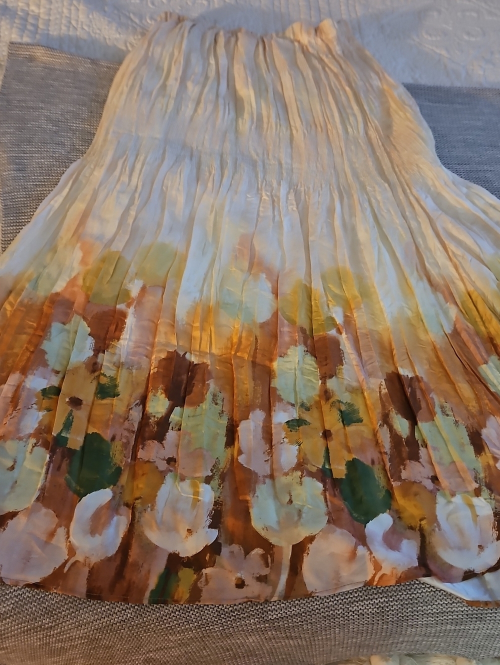 Women's Floral Pleated Maxi Skirt - Cream & Multi-Color - Size Large